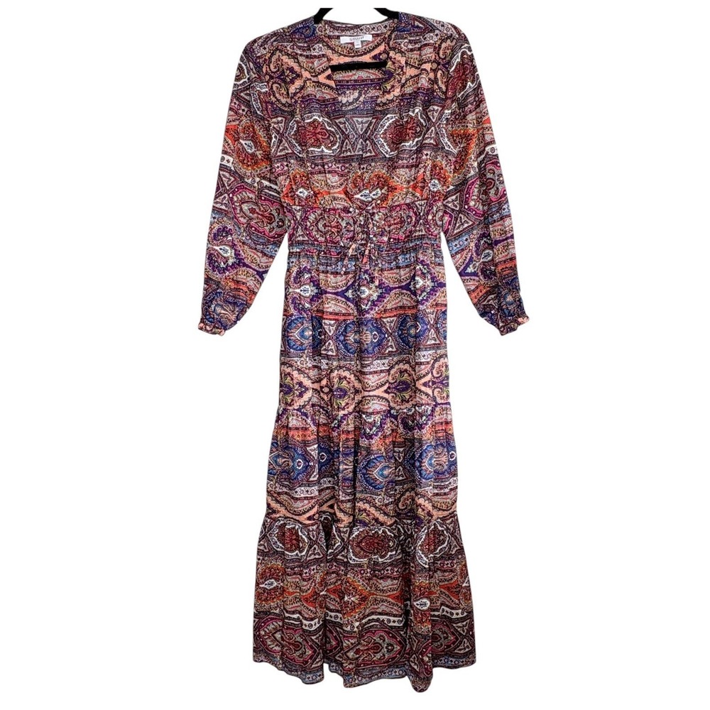 Derek Lam 10 Crosby Elsa Dress Boho Paisley 4 Indie Retro Midi Tiered Ruffle 70s